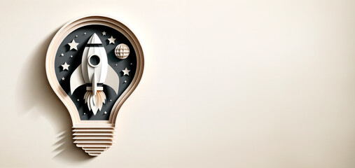Wall Mural - creative idea concept with rocket and lightbulb. generative ai