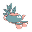 tea pot cople cup  drinking party invitation symbol color retro vector pattern