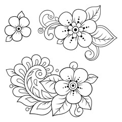 Wall Mural - set of mehndi flower pattern for henna drawing and tattoo. decoration in ethnic oriental, indian sty