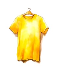 Wall Mural - Yellow T-shirt isolated on white background in watercolor style.