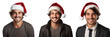 Colletion of portrait smile handsome business young men wearing santa claus hat, isolated on white background