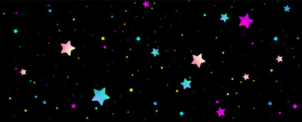 Wall Mural - black vector background with cartoon holographic stars illustration