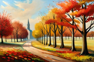 Poster - autumn landscape with trees