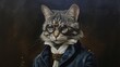3D ironic portrait, Doctor cat, Professor, Animal, 1800, West, Western. PROFESSOR CAT. A XIX century indocrtinated kitty dressed up as a western school teacher. Thick lens glasses, white scarf 