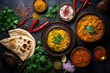  Assorted various Indian food on a dark rustic background