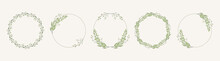 Set Of Round Frames, Wreaths With Delicate Branches Of Laurel Leaves, Eucalyptus Leaves. Templates For Cards And Invitations In Boho Style. Vector