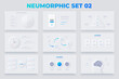 Set of neumorphic infographic templates. Clock, smartphone, brain and abstract diagrams
