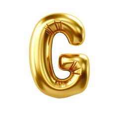 Gold metallic G alphabet balloon Realistic 3D on white background.