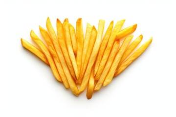 Wall Mural - French fries shaped like a leftward arrow on white backdrop