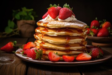 Poster - Fresh pancakes with strawberries on top