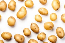 Isolated Potato With White Background Copy Space For Text Top View Flat Lay Pattern Shadowless Potatoes In The Air