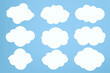 white clouds object used in cloud concepts, clouds element, clouds caroon style, in a flat design. White cloud collection