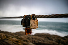 The Padlock Are Hanging On A Cable