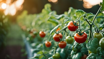 Wall Mural - Growing fresh tomatoes: Capturing the journey from bush to table