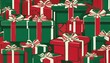 © ibreakstock - Retro vintage illustration of a group of Christmas gifts in classic red and green colors