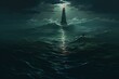 An unsettled ocean with a solitary beacon. Generative AI