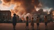 © abu - children in the midst of bombed-out buildings, flames and smoke