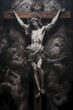 Jesus Being Crucified, Grisaille Art Style, Jesus Death on Cross, Jesus Crucifixion Painting, Digital Art