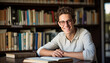 © FILIP ROCH - Young Man with Glasses Smiling in Library Setting