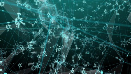 Wall Mural - animation of structural chemical formulas on a white background in abstract digital space. video loo