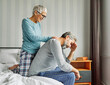 © Lumos sp - senior bed man woman couple backpain together pain back massage treatment therapy care relaxation mature ache  health bedroom medical painful illness home elderly support love help