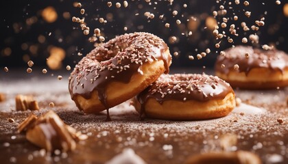 delicious donut, exploding ingredients and splash