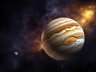 Wall Mural - jupiter and its galilean moons, telescope view, rotating cloud patterns, extreme close-up