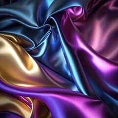 Wall Mural - Royal colors abstract shiny plastic silk or satin wavy background. Generative AI.