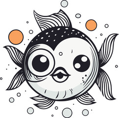 Cute cartoon fish. Hand drawn vector illustration isolated on white background.