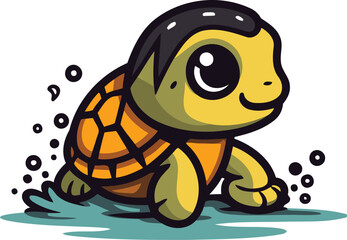 Cute cartoon turtle. Vector illustration isolated on a white background.