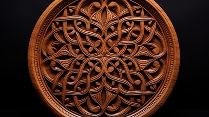 Wall Mural - Arabic carved ornament on wooden plate, patterns. Souvenir carving plate.