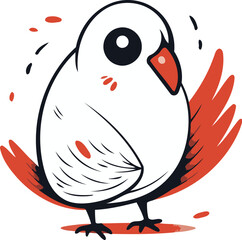 Pigeon with red wings on a white background. Vector illustration