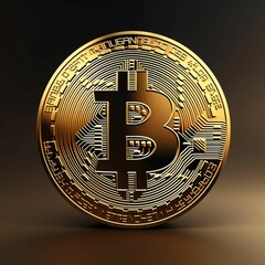 3D-rendered illustration of a Bitcoin on a dark background, AI-generated.