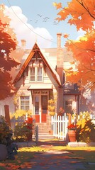 Wall Mural - House in the woods. AI generated art illustration.