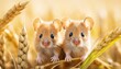 Charming and playful duo of tiny mice enjoying a delightful adventure in a picturesque wheat field