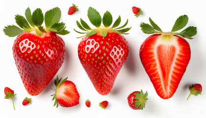 Wall Mural - Strawberry isolated on white background. Strawberries creative layout. Pattern. Flat lay.