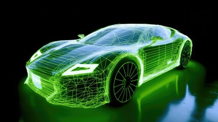 development of a car body, a mock-up of a new model, green halogram