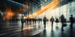 © ELmidoi-AI - Businesspeople blurredly walking at a trade show or in a modern space,