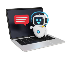 Wall Mural - 3d ai automation concept. customer support service chat bot, assistant, online consultant. robot wit