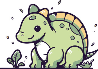 Cute little dinosaur. Vector illustration in doodle style.