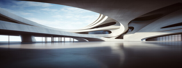 Wall Mural - empty abstract architecture building in minimal concrete design with open space floor courtyard whit