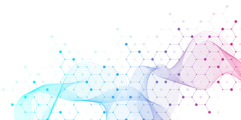 Modern technology illustration with square grid. Technology banner template cubes texture. Digital geometric abstraction with lines and dots