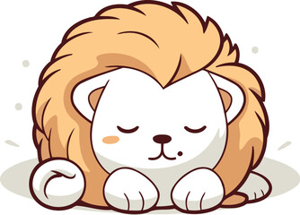 Cute cartoon lion sleeping on white background. Vector clip art.