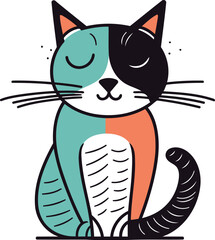 Cute cartoon cat. Colorful vector illustration in doodle style.