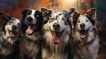 Canvas Print - group of happy dogs at park