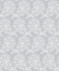 Wall Mural - Seamless floral background with white lace leaves and flowers.Vector white lace branches with flowers Vintage Lace Doily. Lace flowers.