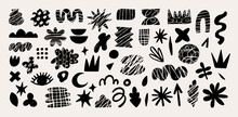 Hand Drawn Naive, Bizarre Abstract Geometric Shapes And Forms. Modern Contemporary Figures, Various Organic Shapes And Doodle Objects, Vector Graphic Elements