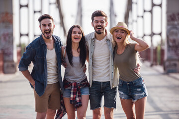 Canvas Print - Young people walking outdoors