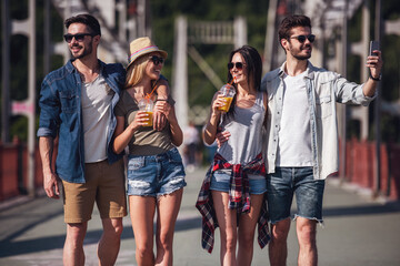 Canvas Print - Young people walking outdoors