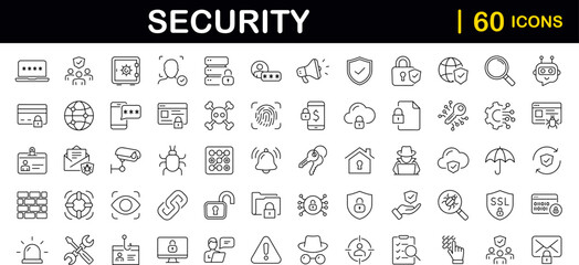 Aufkleber - Security set of web icons in line style. Cyber Security and internet protection icons for web and mobile app. Password, security system, finger print, spy, electronic key and more. Vector illustration